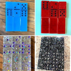 Custom Made Dominos with Case. Resin Dominos, Glitter Tile Game, Handmade, Personalize, Double Sixes