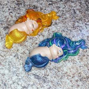 Sleeping Baby Mermaid on her side, Hand Painted Mermaid,Resin Mermaid Figurine, Mermaid Decor, Fairy Garden, Garden Decor, Mermaid Statue