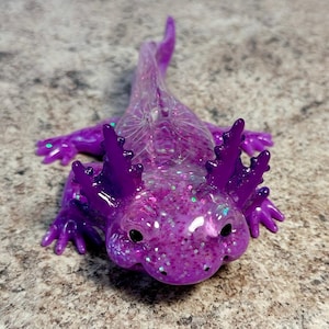 Glitter Purple Resin Axolotl Figurine: Hand-Painted Desk Friend