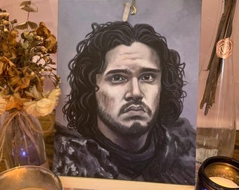 Original Art Jon Snow from HBO's Game of Thrones - Acrylic Portrait Study of Kit Harington