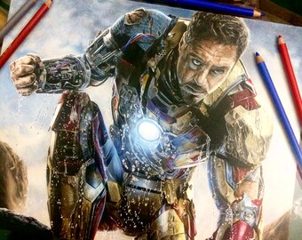 Art Print - Iron Man, Robert Downey Jr as Tony Stark from the Avengers MCU Marvel comic book franchise