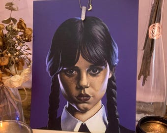 Original Art Wednesday Addams from the Netflix series Wednesday - Acrylic Portrait Study of Jenna Ortega
