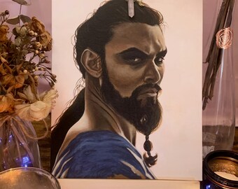Original Art Khal Drogo from Game of Thrones - Acrylic Portrait Study of Jason Momoa