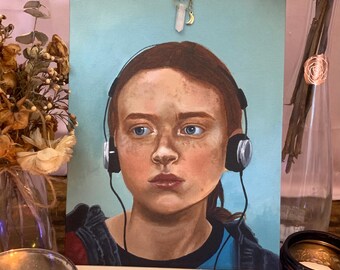 Original Art Max "Mad Max" Mayfield from Strangers Things - Acrylic Portrait Study of Sadie Sink