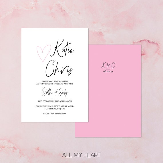 pink simple elegant all my heart wedding invitations simple elegant invitations