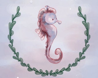 Impresión de arte de acuarela de caballito de mar / Seahorsin' Around