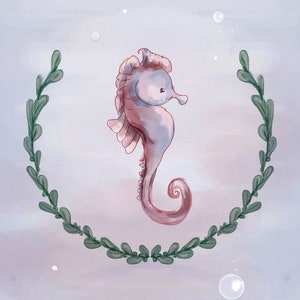 Zeepaardje aquarel kunstprint | Zeepaardjes rond