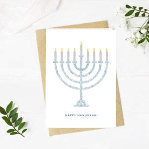 Florale Menorah digitaler Download, Chanukka-Grußkarte zu Hause drucken, innen blanko