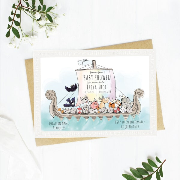 Viking Ship Baby Shower Digital Download Customizable Invitation