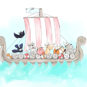 Vikings Set Sail Viking Animal Nursery Art Print