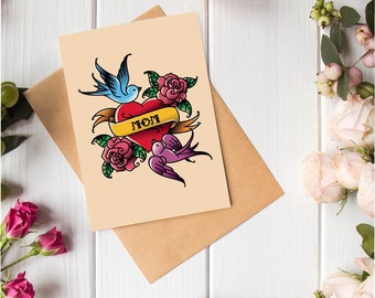 Digital Download Mother's Day Card - print at home, blank inside, cool mom tattoo
