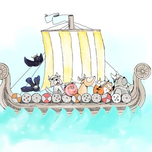 Vikings Set Sail Viking Animal Nursery Art Print