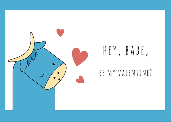 Hey Babe The Blue Ox Valentine'S Day Card Print At Home Digital.