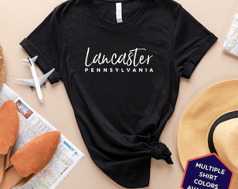 Lancaster Pennsylvania individuelles T-Shirt | Lancaster PA Reise-T-Shirt | Pennsylvania Urlaub Andenken Tshirt | Personalisierte Geschenke