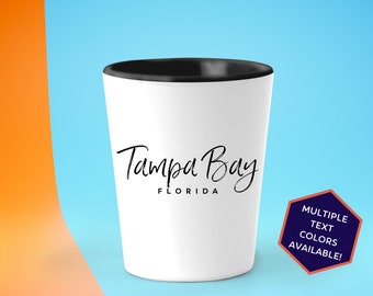 Tampa Bay Florida Custom Shot Glass Set | Personalized Tampa Bay FL Souvenir Barware | Vacation Travel Gifts | Bachelorette Party