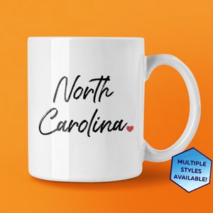 North Carolina Custom Coffee Mug | Personalized NC Souvenir | Vacation Travel Gifts | Housewarming Gift | Choose from White, Black, Two-Tone