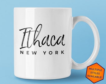 Ithaca New York Custom Coffee Mug | Personalized Ithaca NY Souvenir | Travel Gift | Choose from White, Black, Two-Tone