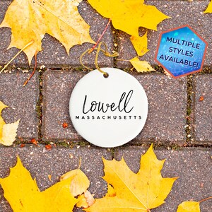 Lowell Massachusetts Custom Christmas Ornament | Personalized Lowell MA Souvenir | Vacation Travel Decoration | Housewarming Gift