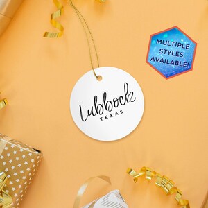 Lubbock Texas Custom Christmas Ornament | Personalized Lubbock TX Souvenir | Vacation Travel Decoration | Housewarming Gift