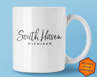 South Haven Michigan Custom Coffee Mug | Personalized South Haven MI Souvenir | Travel Gift | Choose from White, Black, Two-Tone