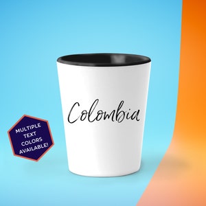 Colombia Custom Shot Glass Set | Personalized Colombia South America Souvenir Barware | Vacation Travel Gifts | Going Away Present