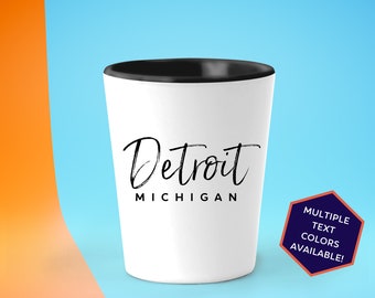 Detroit Michigan Custom Shot Glass Set | Personalized Detroit MI Souvenir Barware | Vacation Travel Gifts | Bachelorette Party
