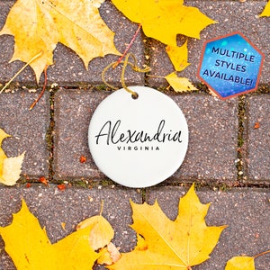Alexandria Virginia Custom Christmas Ornament | Personalized Alexandria VA Souvenir | Vacation Travel Decoration | Housewarming Gift