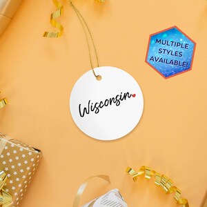 Wisconsin Custom Christmas Ornament | Personalized WI Travel Souvenir | Vacation Decoration | Housewarming Gifts | Stocking Stuffers