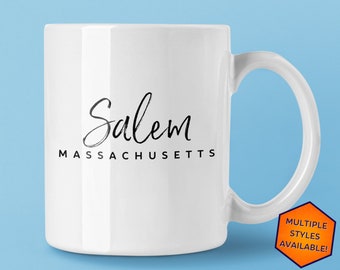 Salem Massachusetts Custom Coffee Mug | Personalized Salem MA Souvenir | Travel Gift | Choose from White, Black, Two-Tone