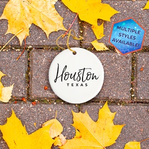 Houston Texas Custom Christmas Ornament | Personalized Houston TX Souvenir | Vacation Travel Decoration | Housewarming Gift