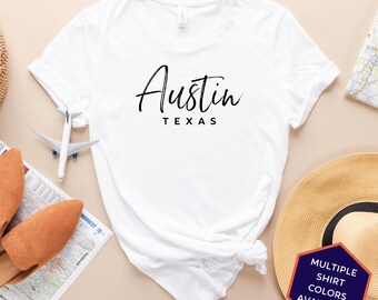 Austin Texas Custom T-Shirt | Austin TX Reise-T-Shirt | Texas Urlaub Andenken Tshirt | Personalisierte Geschenke