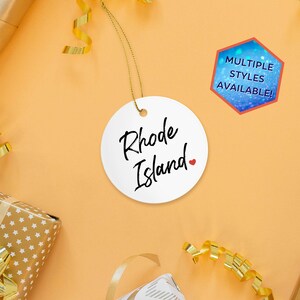 Rhode Island Custom Christmas Ornament | Personalized RI Travel Souvenir | Vacation Decoration | Housewarming Gifts | Stocking Stuffers