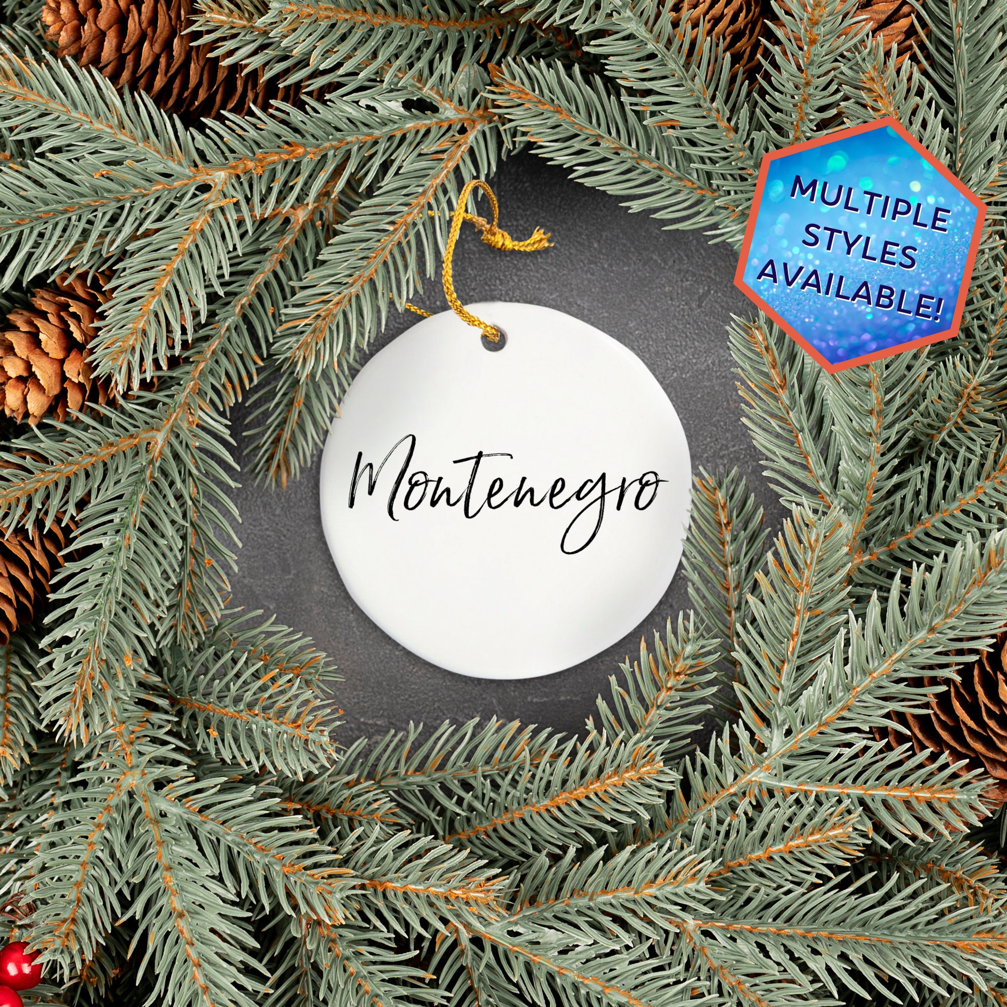 Montenegro Custom Christmas Ornament | Personalized Montenegro Souvenir | Europe Vacation Travel Decoration | Housewarming Gift