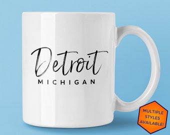 Detroit Michigan Custom Coffee Mug | Personalized Detroit MI Souvenir | Travel Gift | Choose from White, Black, Two-Tone