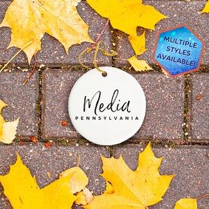 Media Pennsylvania Custom Christmas Ornament | Personalized Media PA Souvenir | Vacation Travel Decoration | Housewarming Gift