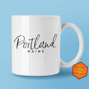 Portland Maine Custom Coffee Mug | Personalized Portland ME Souvenir | Travel Gift | Choose from White, Black, Two-Tone