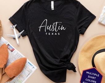 Austin Texas Custom T-Shirt | Austin TX Reise-T-Shirt | Texas Urlaub Andenken Tshirt | Personalisierte Geschenke