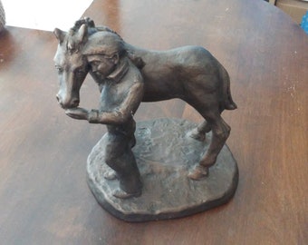 Vintage Austin Productions Girl feeding Horse Sculpture