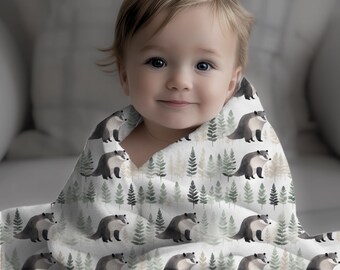 Velveteen Microfiber Blanket, Badger Nursery Toddler Blanket, Badger Lover Gift, Visionary Design, Unique Room Decor, Cozy Animal Throw