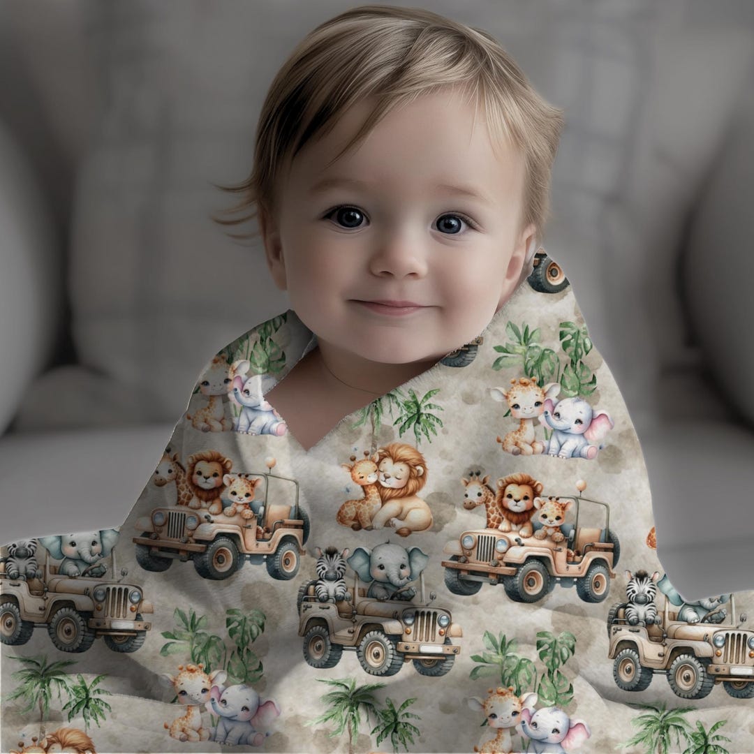 Baby Animals Safari Nursery Throw Blanket, Baby Elephant Giraffe Lion ...