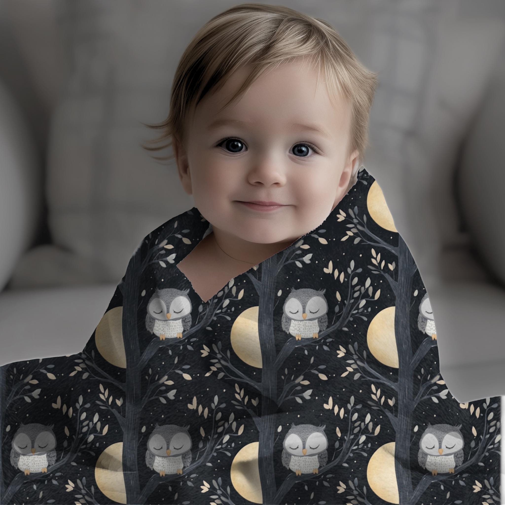 Sleepy Owl Woodland Nursery Forest Theme, Baby Shower Gift, Cozy Throw Blanket, Kids Bedroom Decor, 
