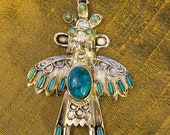 Native American Kachina Pendant Necklace, Navajo Hopi Zuni Faux Turquoise Kachina Doll, Vintage w Chain, Southwestern Men 39 s Women 39 s Jewelry