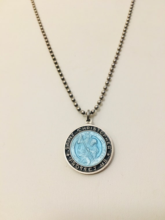 Baja Billys Ocean Creations St. Christopher Surf Necklace, Large Pendant,  Royal Blue with Black Rim, 23 Inch Ball Chain | Amazon.com