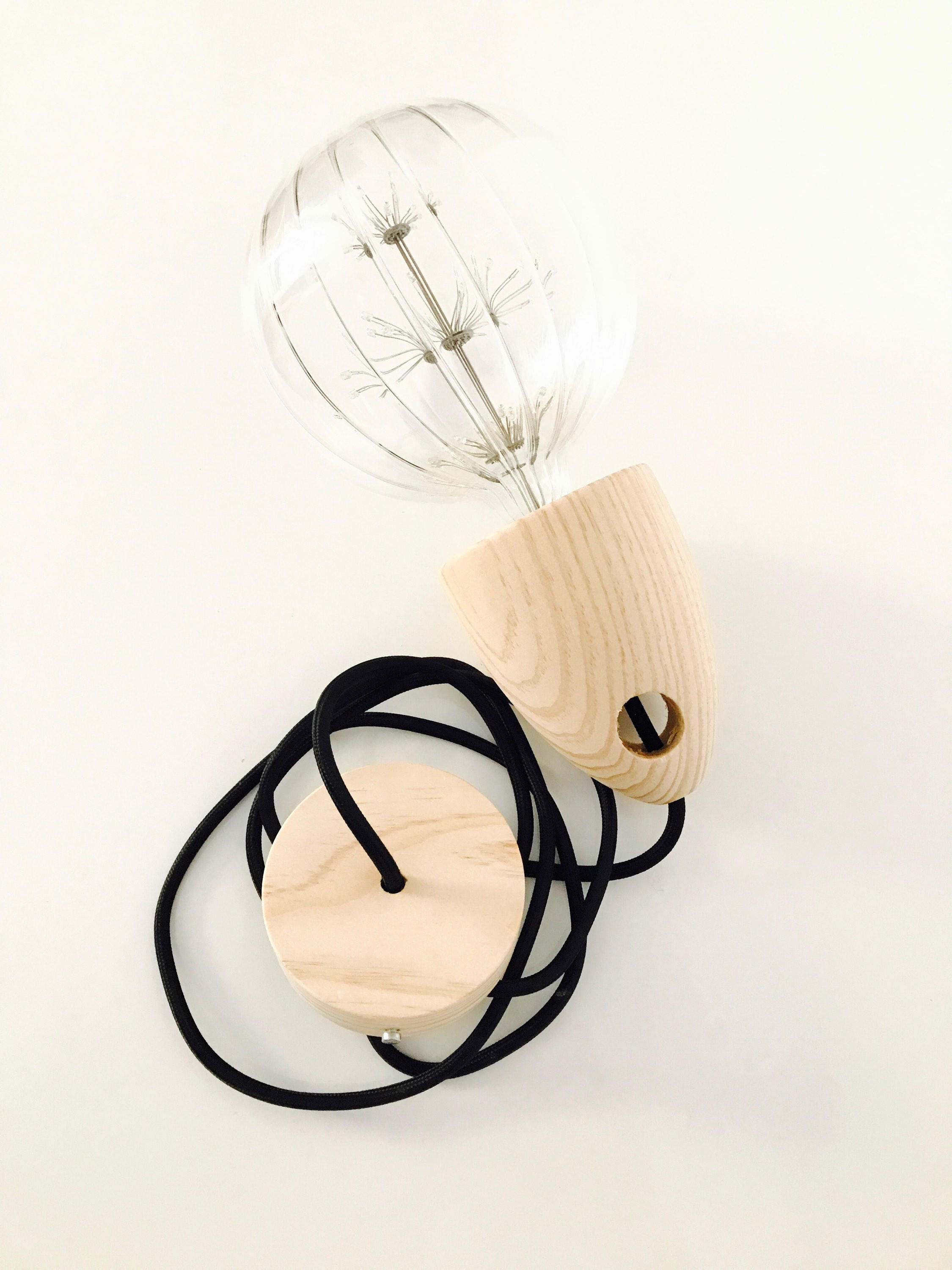 Pendant Lamp with Wood and Fabric