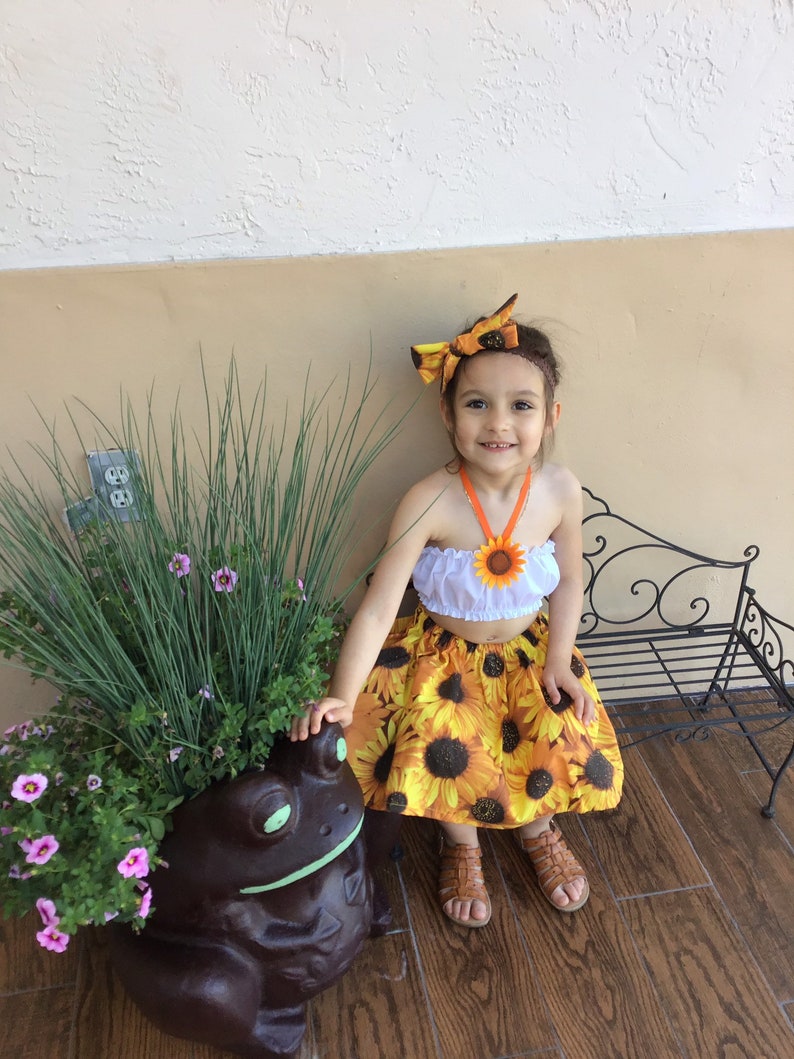 Little Miss Sunshine 3 PIECES Sunflower baby Outfit. SUNFLOWERS Strapless Baby Top Easter Outfit All Sizes Spring Skirt set
