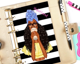 Planner Dashboard Insert | "Unbothered" Afro Woman, Coffee