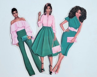 Marcapáginas mágico de chica negra / Ilustración de moda, cartulina laminada