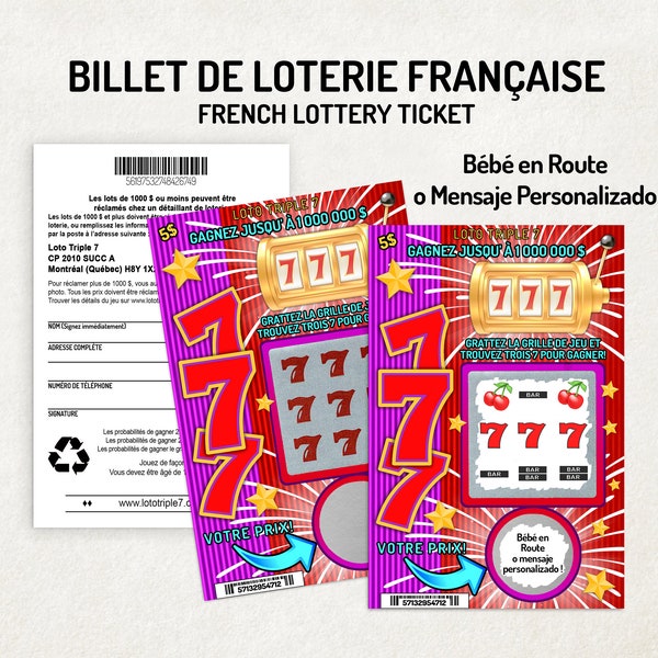 Bébé en Route, o Mensaje Personalizado, Annonce grossesse, Billet de loterie FRANÇAISE, loto, VENTE