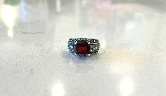 Vintage Sterling Silver Garnet Statement Ring - image 1