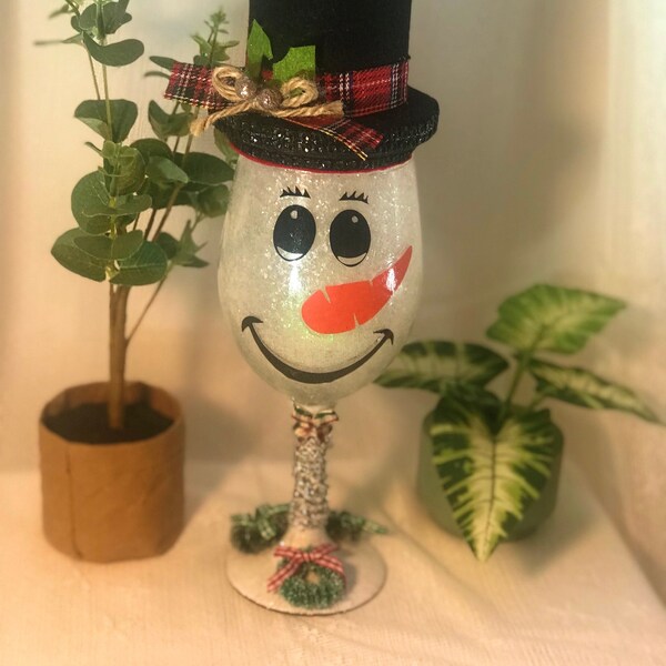 Snowman Wine Glass Candle Holder | Christmas Holiday Snowman Candle | Snowman Decor | Christmas Decor | Snowman Tea Light Holder, 2 pcs.